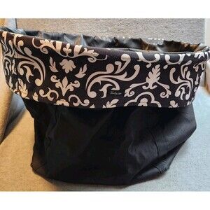 Thirty-One Black Perisian Pop Round Storage Bin Basket Embroidered  Large